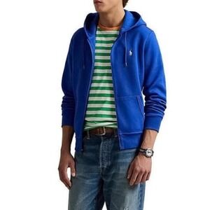 Polo Ralph Lauren Athletic Fleece Hoodie Mens S/P Blue Waffle Hood Pony Full Zip
